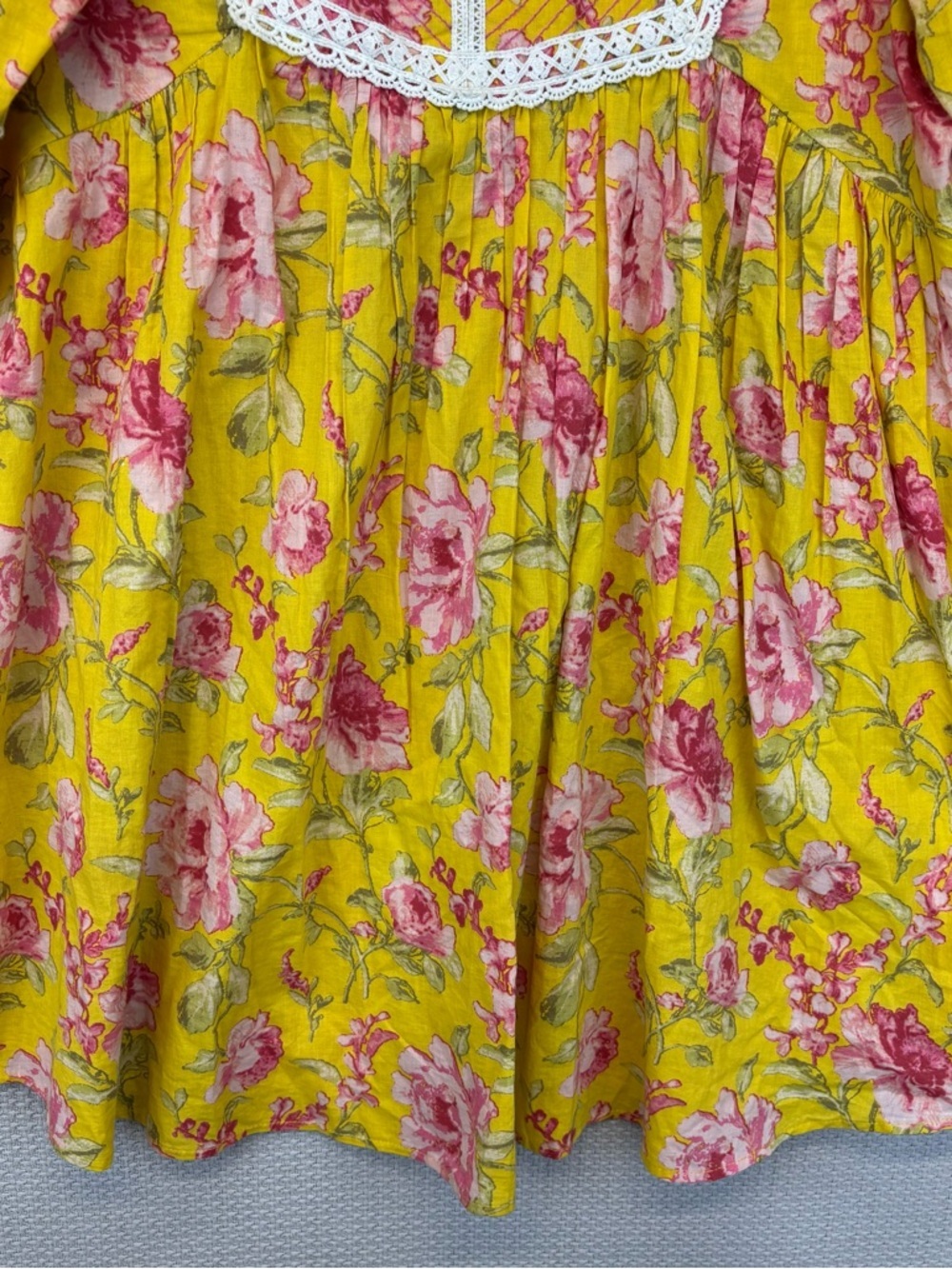 BIBA Yellow Floral Lightweight Boho Hippie Mini Dress Wide Sleeve Boho Sz 40 Med - Picture 5 of 9